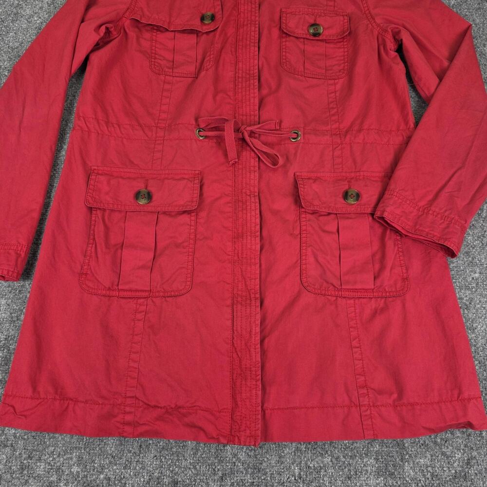 Tommy Hilfiger Coat Womens Large Red Utility Full Zip Trench Coat Pockets Jacket - Picture 10 of 16